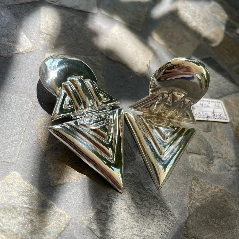Sterling Silver Geometric Clip Earrings - Picture 6 of 11